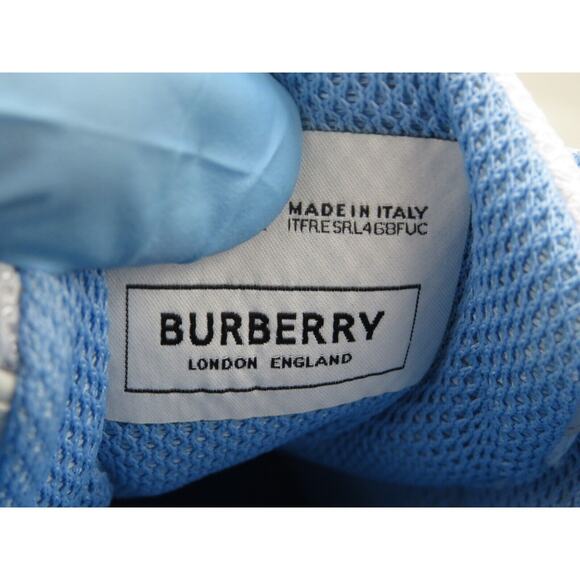 $850 BURBERRY SEAN WHITE SUEDE MESH PALE BLUE LOGO LOW SNEAKERS 41 US 8 ITALY main image 4